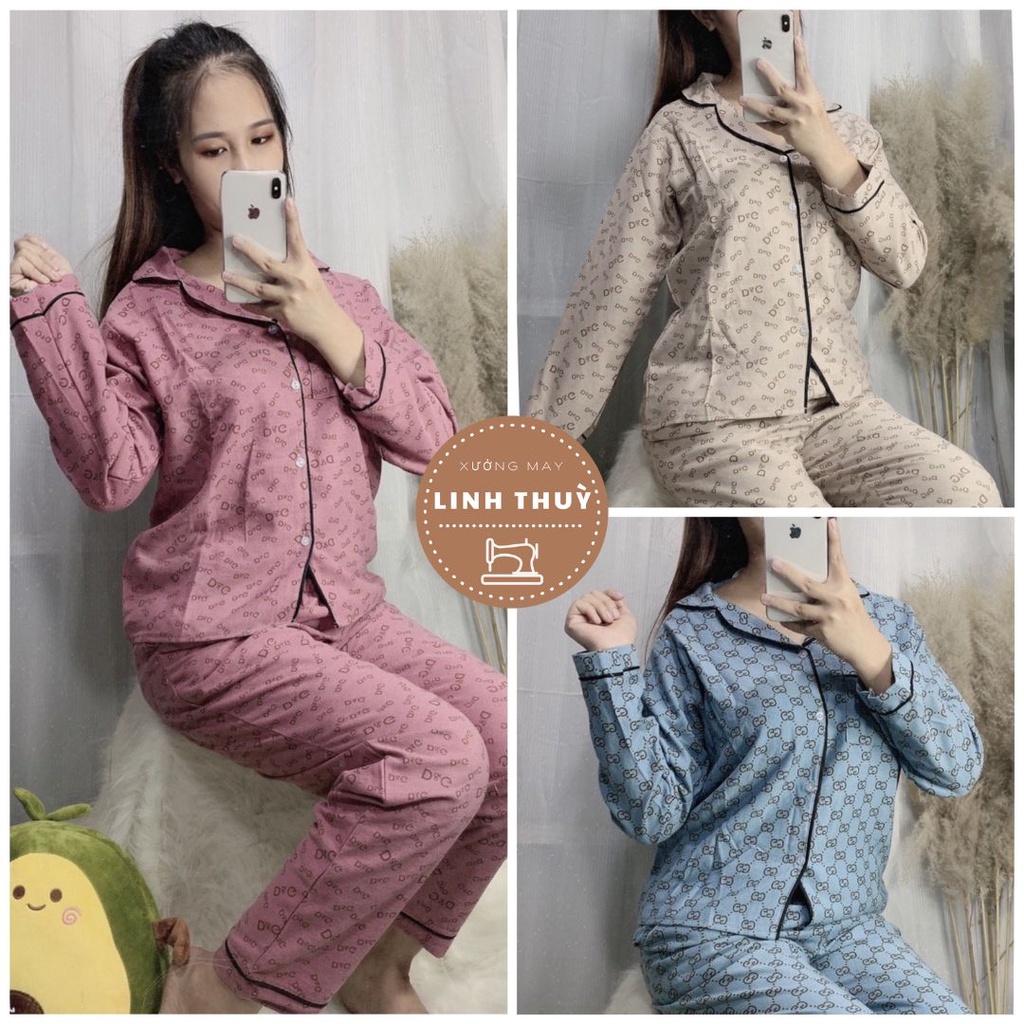 Bộ pijama nữ len tăm dài tay cao cấp, set đồ ngủ quần suông áo phối nơ túi pyjama mặc ở nhà đẹp