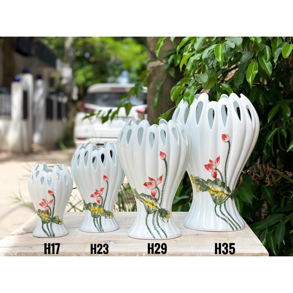 Lọ hoa tay phật, Bình hoa sứ Bát Tràng dáng bàn tay Phật hoạ tiết vẽ