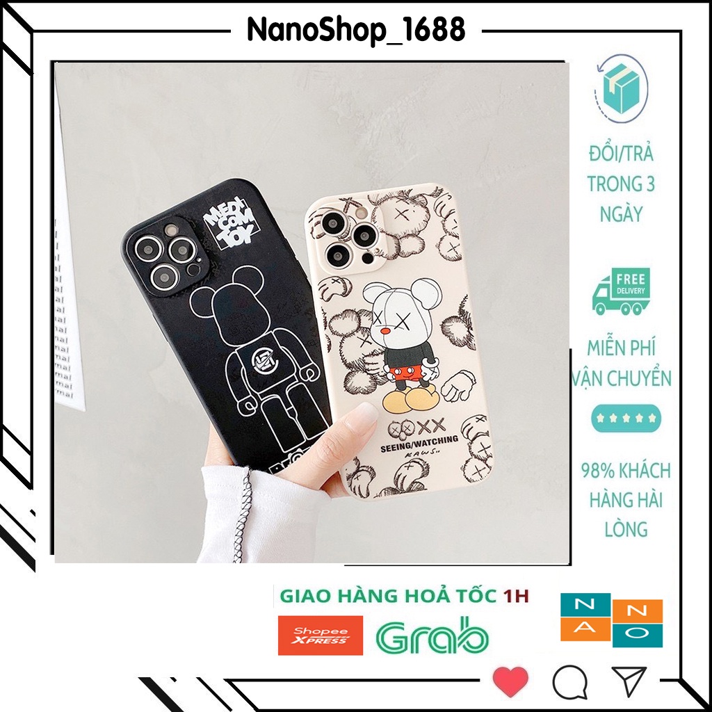 Ốp Lưng Iphone Cạnh Vuông, Bảo Vệ Camera In Hình Gấu Kaws ip 7Plus,8Plus,x,xs,xsmax,11,11promax,12,12promax,13,13promax