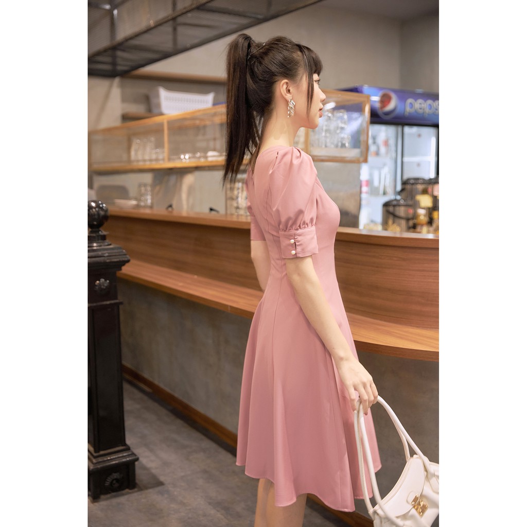 Đầm xòe ngắn tay cổ V tay bồng 20 AGAIN DEW0992 | BigBuy360 - bigbuy360.vn