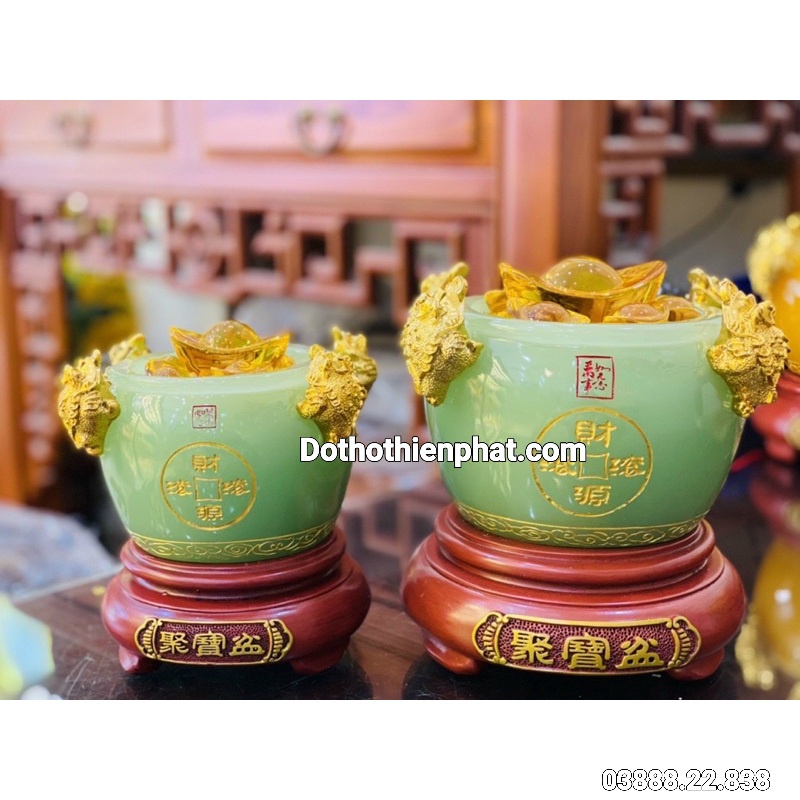Bát tụ bảo ngọc chiêu tài chiêu lộc cao 18 cm hàng cao cấp SIÊU RẺ màu xanh