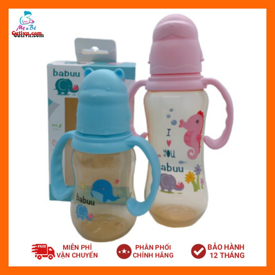 Bình sữa tay cầm nắp hình thú Babuu Baby Nhật Bản 120ml và 240ml cho bé