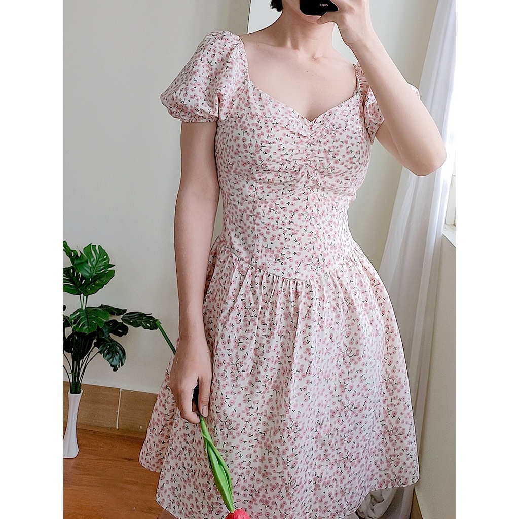 Đầm xoè hoa nhí dễ thương tay phồng hot trend RD009