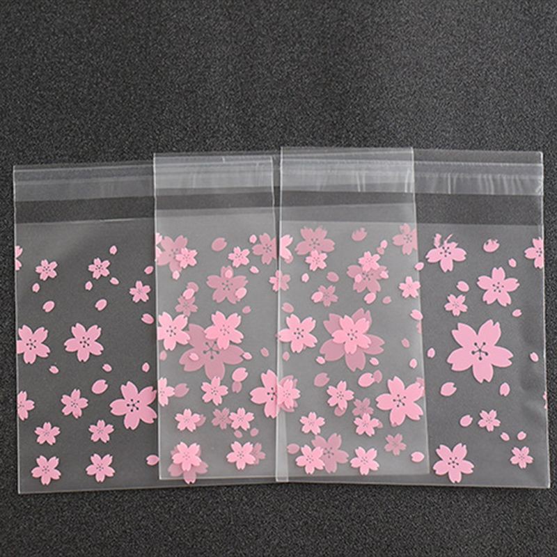 Set 100 Giá Đỡ Túi Bánh Kẹo Bằng Nhựa Tự Dính In Hình Hoa Anh Đào 3 Kích Cỡ