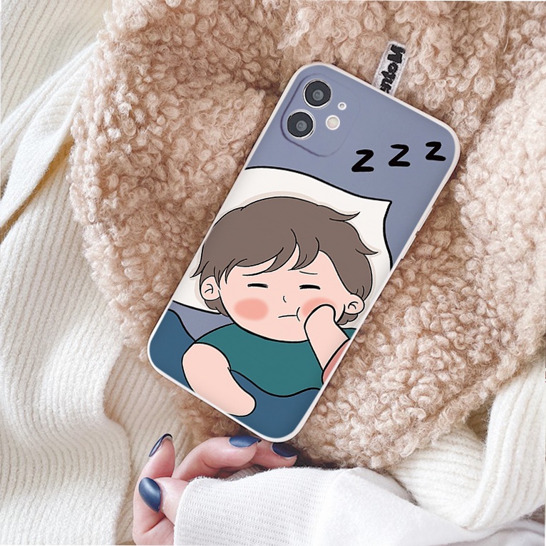 Ốp iphone hoạt hình cặp đôi đang ngủ sleeping đẹp ngộ nghĩnh mềm viền vuông iPhone 13 13pro max 12 11 6 6S 7 8 7Plus