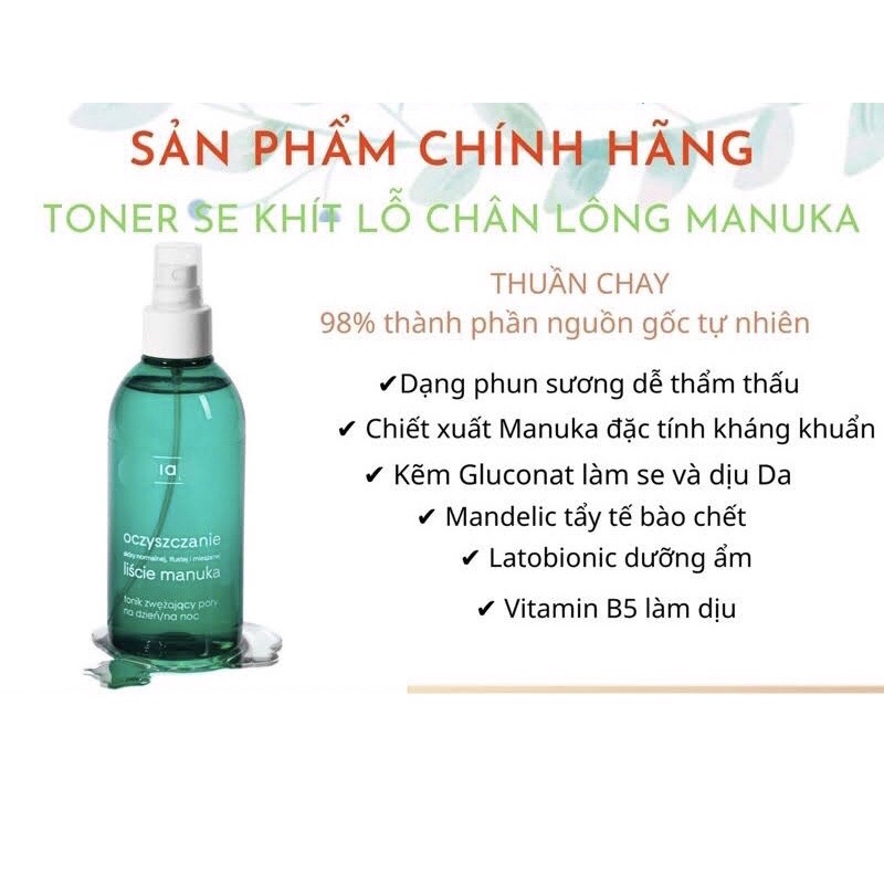 Toner Ziaja Manuka Tree Purifying Astringent Face 200ml, Xịt Toner Se Lỗ Chân Lông