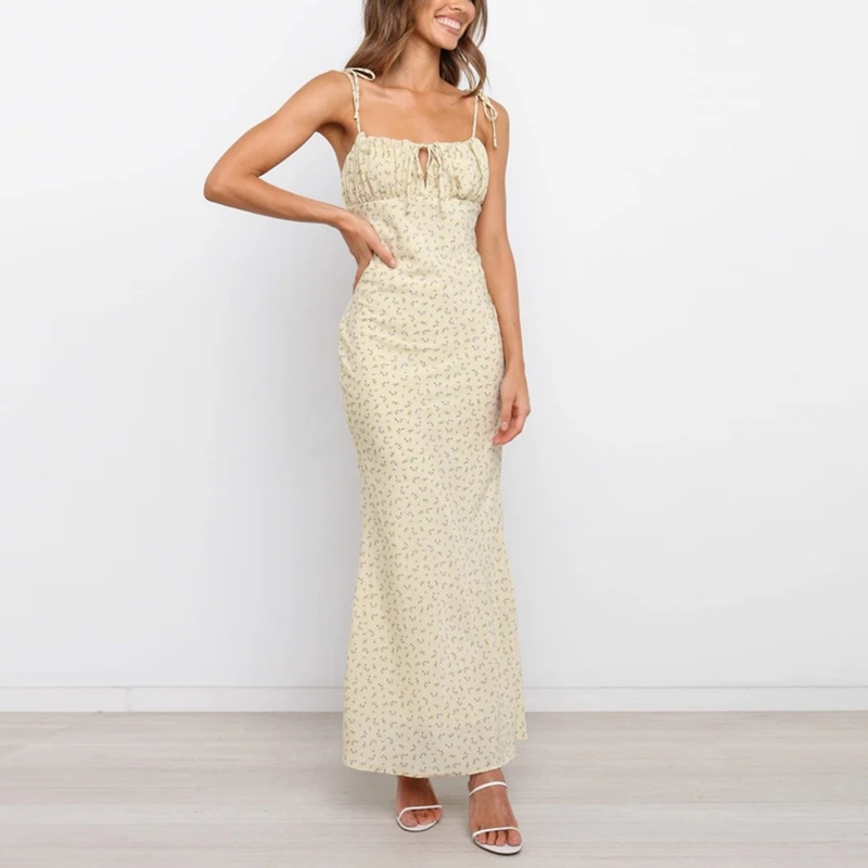 DUNEA Đầm Dài Hai Dây In Hoa Gợi Cảm Cho Nữ