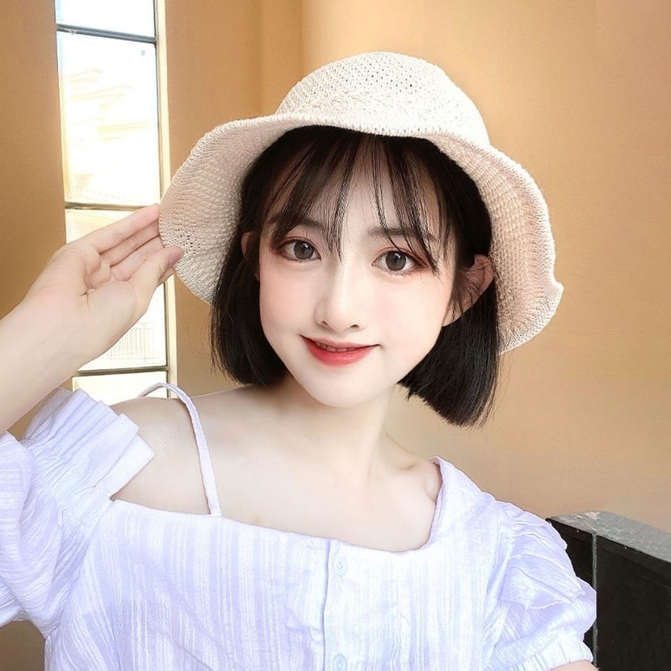 Mũ tóc giả Mũ câu cá nữ phong cách mới mùa hè Breathable Cap tích hợp Cap Wig