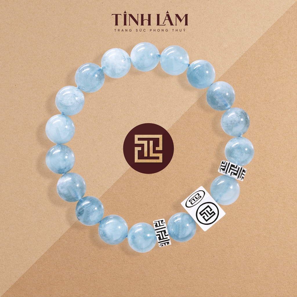 TINH LÂM Vòng Tay Phong Thủy Đá Aquamarine 9 Li