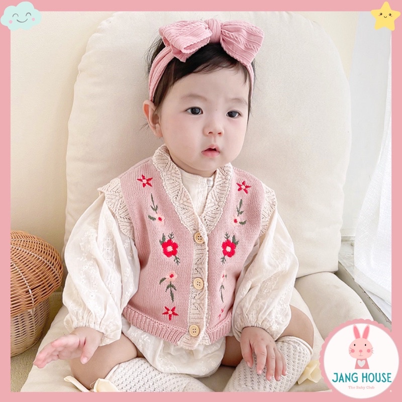 Áo Khoác Gile Len Hoa Nhí Cho Bé Gái (Hàng cao cấp)