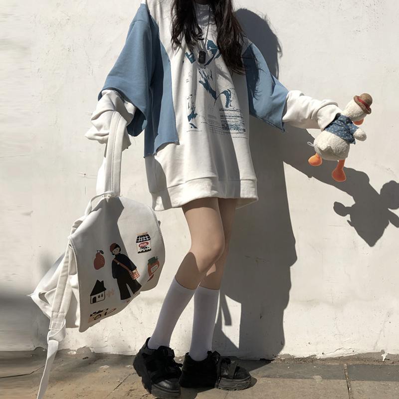 Áo nỉ dài tay giả hai lớp phong cách Hàn Quốc cá tính trẻ trung dành cho nữ