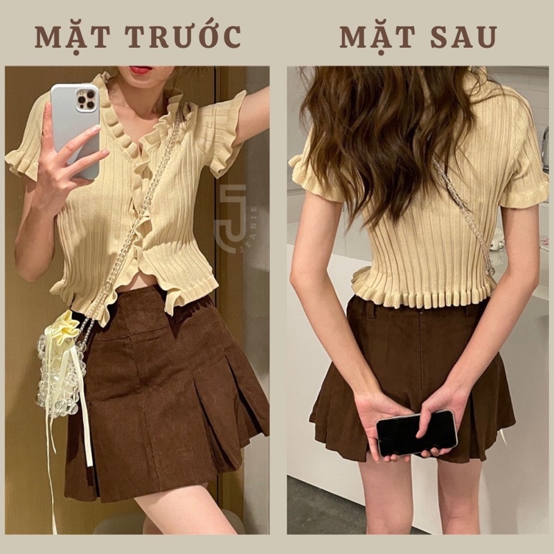 Áo len croptop và chân váy xếp ly JEANIE, áo len nữ cao cấp cùng chân váy nhung, set đồ mùa thu 2021