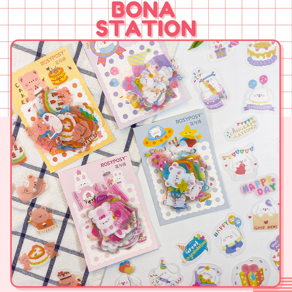 Bộ 40 sticker trang trí Rosy Posy Sweet cub | BSB079