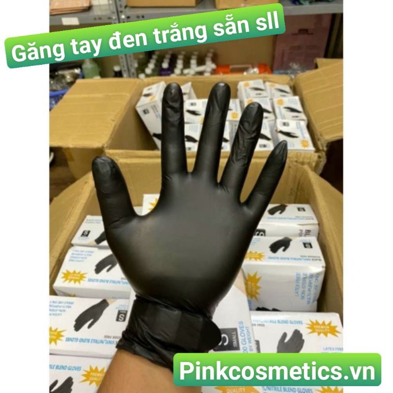 (Hộp 100c) Găng Tay Y Tế Đen Không Bột, Hộp 100 Chiếc Đen Nhám, Bao Tay Cao Su Đen Dùng Trong Spa Phun Xăm Thẩm Mỹ