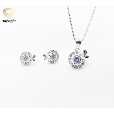 Combo dây chuyền và bông tai Ý 925 Huệ Ngân - Cánh bướm mùa xuân DS160008-ES160008