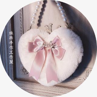 Túi Xách Nữ Đính Nơ Phối Lông Thủ Công Phong Cách Lolita Đáng Yêu