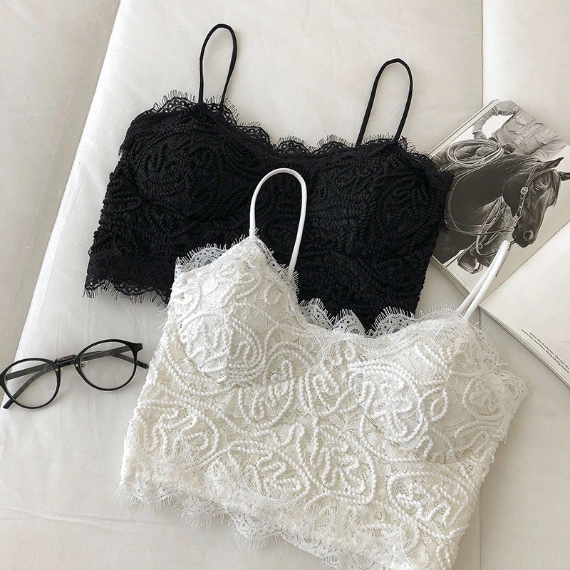 Áo Bra Nữ - Bra Ren 2 Dây Sẵn Mút Dáng Dài Siêu Xinh - Áo Ngực Nữ Siêu Quyến Rủ B379