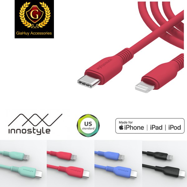 Cáp sạc nhanh iPhone 12 Series, iPad Pro 2017, AirPods PRO USB-C ra LIGHTNING INNOSTYLE JAZZY PD 60W chuẩn MFi dài 1.2m