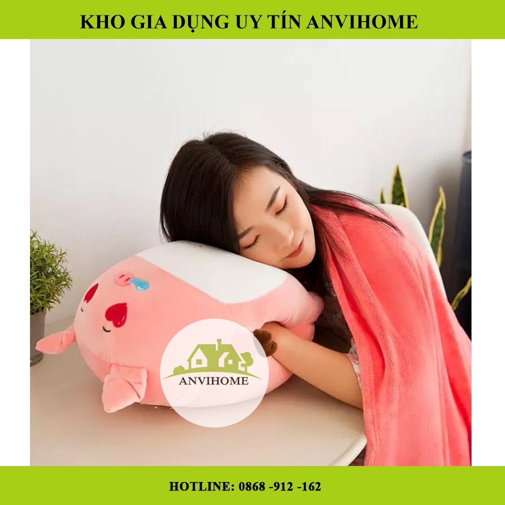 Bộ chăn gối văn phòng, Gối mền hình Heo Hồng, Gấu bông có chăn, gấu có chăn, Gối ngủ văn phòng 3in1 Anvihome
