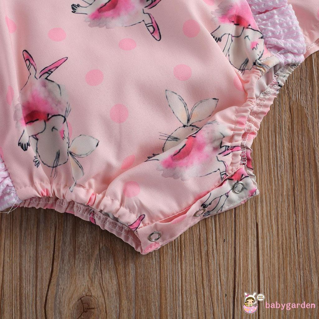 Bộ Áo Liền Quần In Hình Thỏ Màu Hồng Xếp Ly Dễ Thương Dành Cho Bé