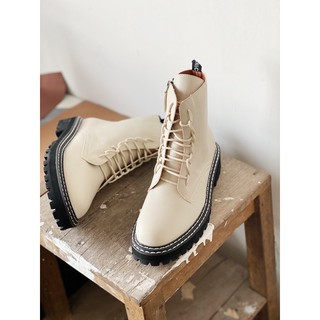 Boots dáng Dr combat da mềm cao cấp màu đen và kem