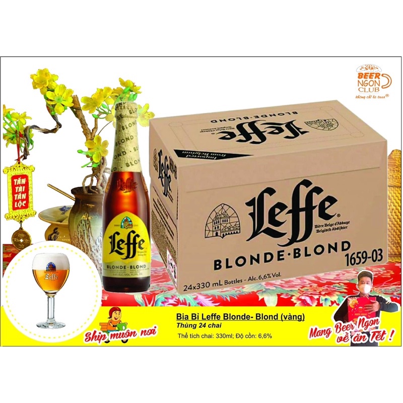 [ Lẻ ]  bia vàng leffe chai 330ml Bỉ