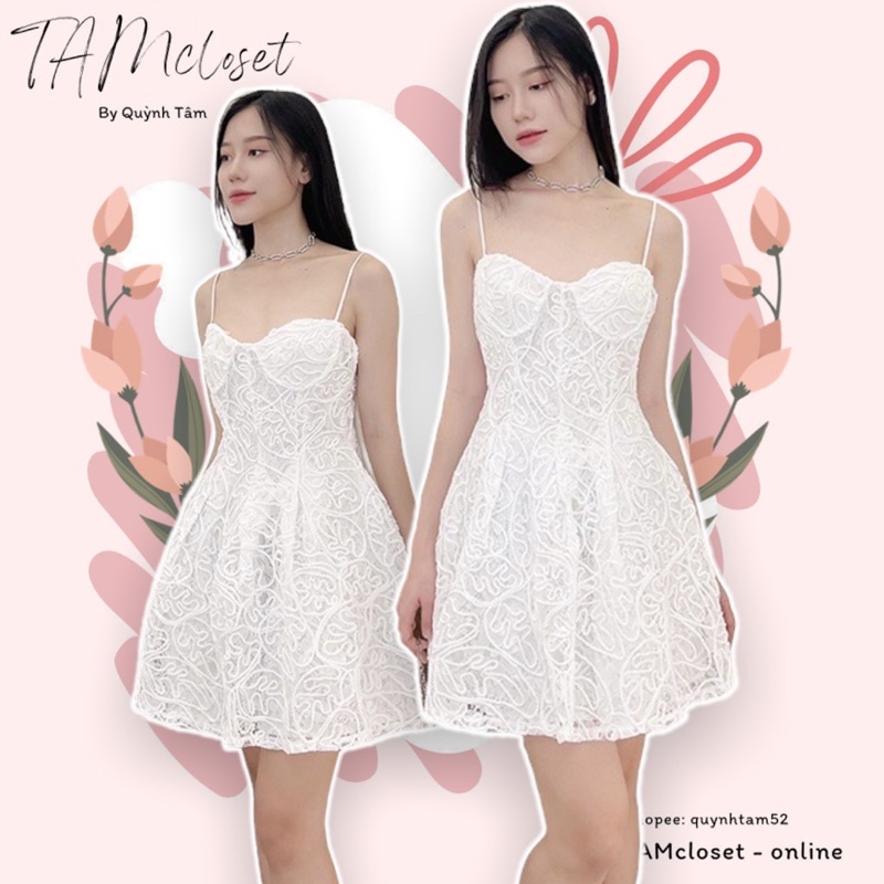 Đầm xoè 2 dây ren dự tiệc