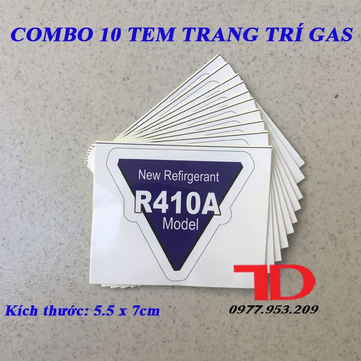 Combo 10 Tem dán trang trí Gas R410 tiếng anh 7X5.5cm