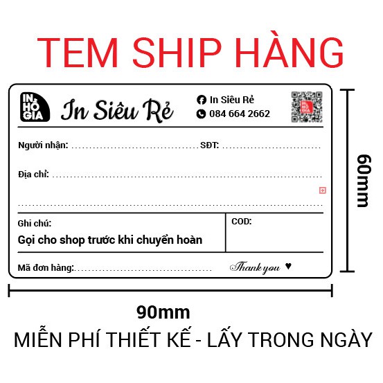 Combo 100 Tem ship hàng in thông tin shop theo yêu cầu, miễn phí thiết kế, rẻ nhất shopee