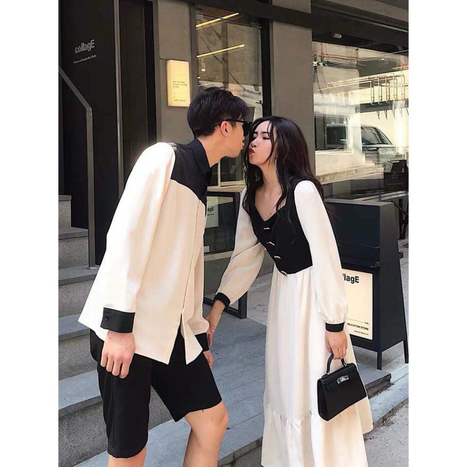 Đồ đôi đẹp, Đồ đôi váy nữ sơ mi nam Hàn Quốc Couple đồ cặp đẹp chụp ảnh cưới