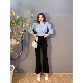 Set áo kẻ thô mix quần ống loe siêu xinh, sang chảnh ms020a