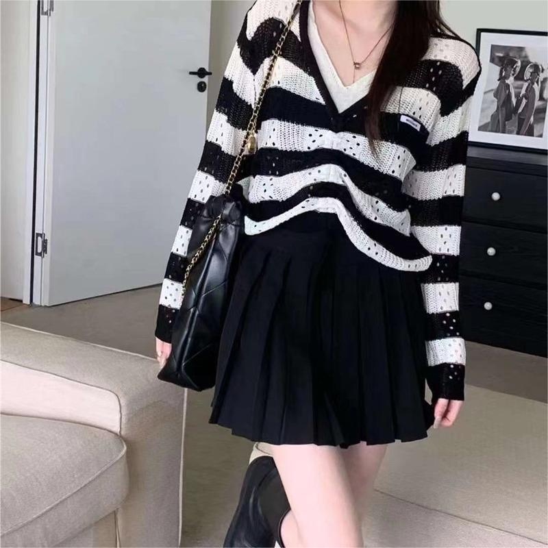 ZHELIHANGFEI Áo Len Tay Dài Cổ Chữ V Phối Dây Rút Thời Trang Cho Nữ