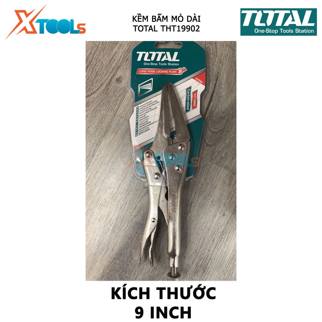 Kìm bấm chết mũi dài TOTAL THT19902 kềm bấm mỏ dài Độ mở tối đa 65mm, Chất liệu Thép, quy cách 9&quot; kẹp hoặc giữ chặt vật,