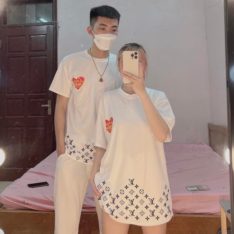 [FREESHIP ĐƠN TỪ 50K] Áo Thun Nam Nữ  LV Trái Tim Chữ Ngực Streetwear Áo Phông Nam Form Rộng Basic Cotton Oversize
