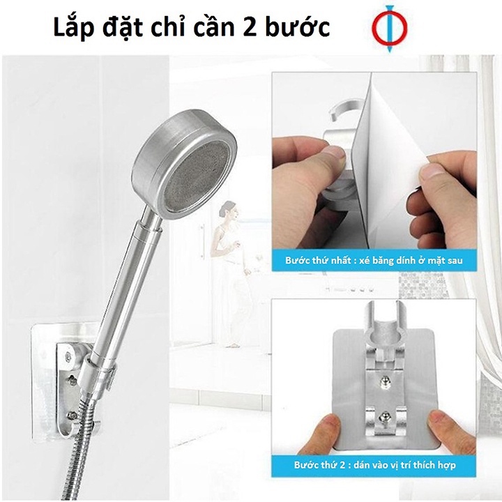 Giá Đỡ Vòi Inox Sen Hít Tường Không Cần Đục Lỗ Kết Hợp Móc Treo Đồ