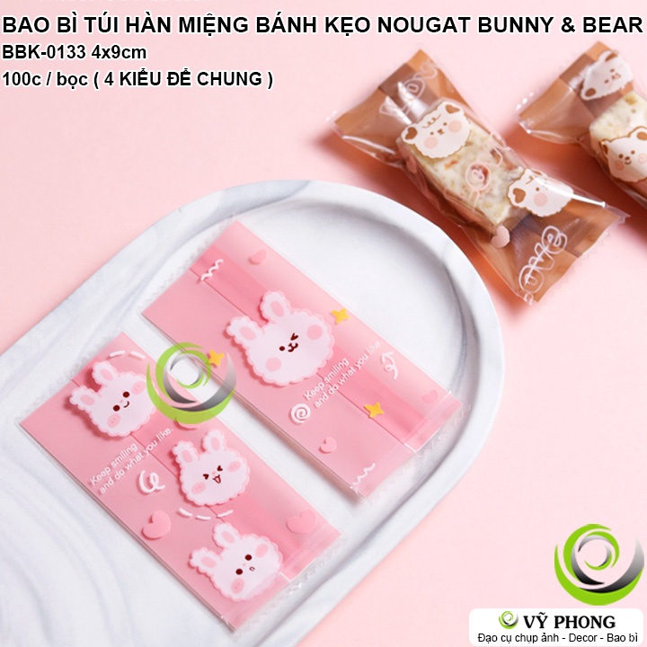 BAO BÌ TÚI NHỰA HÀN MIỆNG 4x9CM ĐỰNG BÁNH KẸO NOUGAT BUNNY &amp; BEAR LÀM QUÀ TẶNG DỊP LỄ TẾT NĂM MỚI NOEL BBK-0133