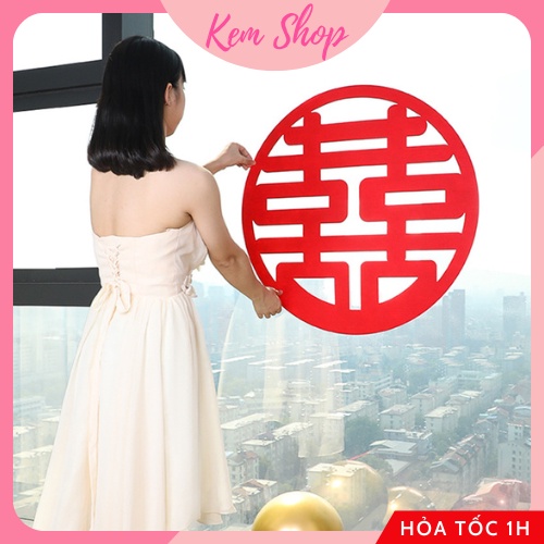 Chữ hỷ đám cưới truyền thống vải nỉ bền đẹp cao cấp trang trí đám cưới, phòng cưới - Kem Shop K217