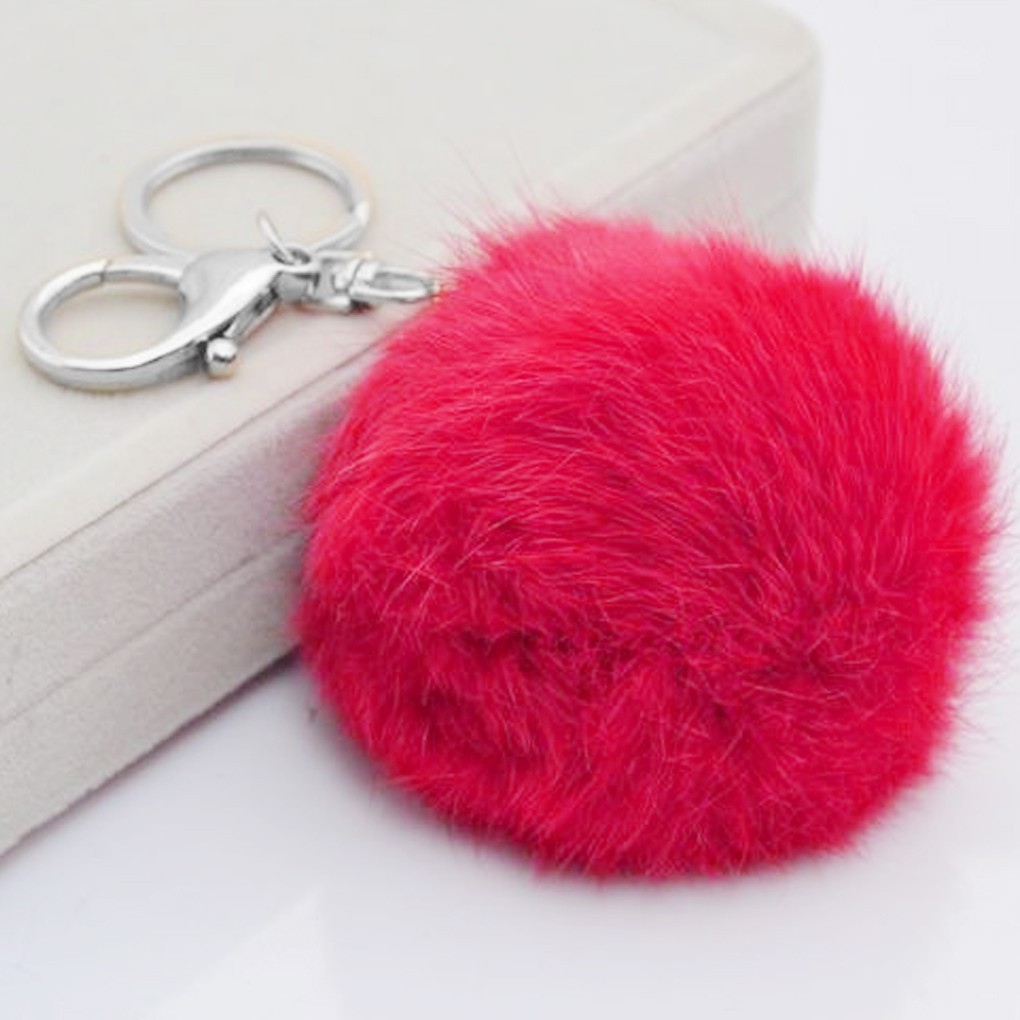 Móc khóa gắn quả bông 8cm dễ thương mềm mịn