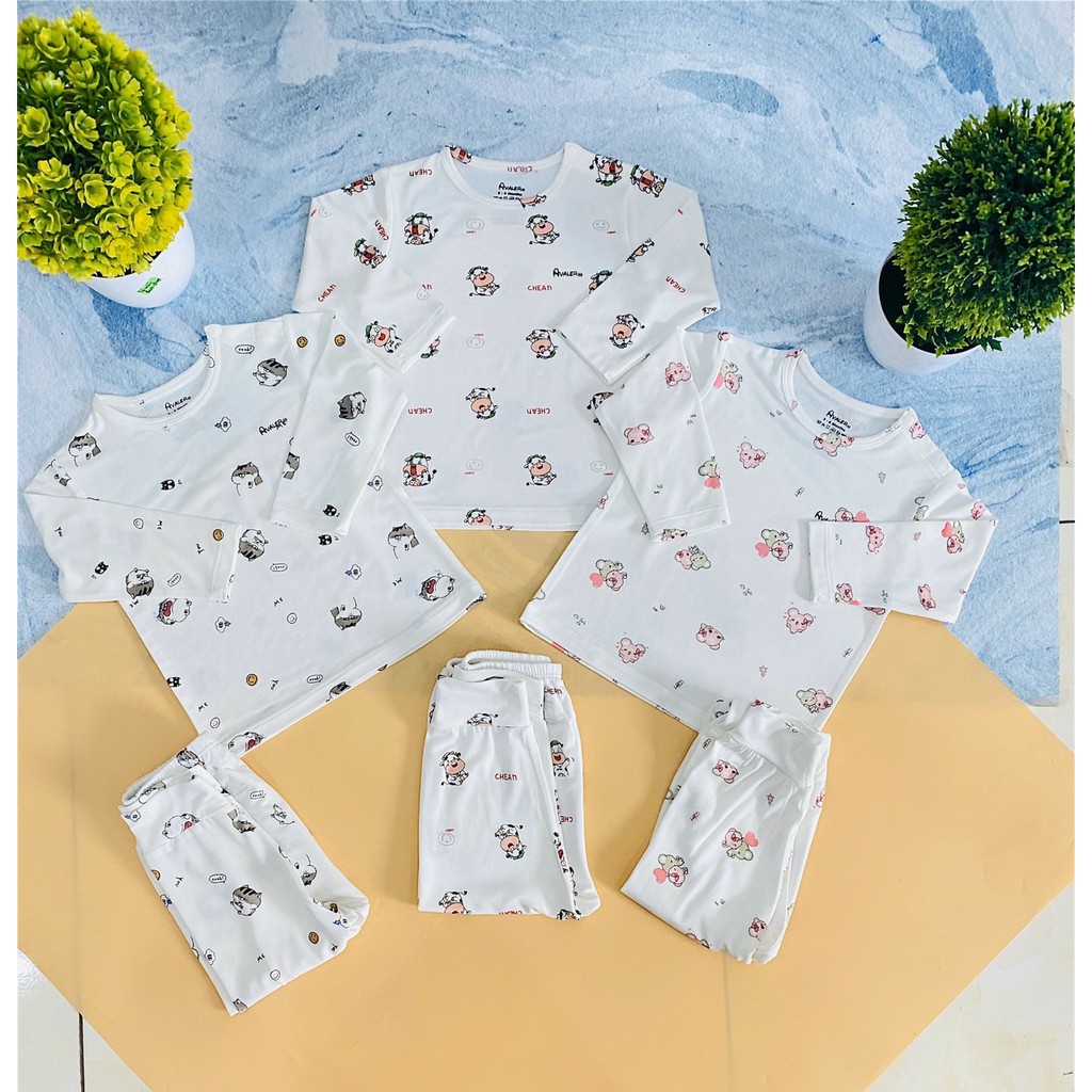 3-6m Tổng hợp mẫu bộ đồ tay dài sợi tre Avaler Trơn, Kẻ, Họa Tiết Size