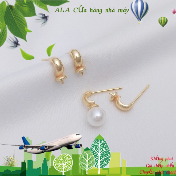 💖Trang sức DIY phụ kiện💖Giá Đỡ Hạt Ngọc Trai Nửa Lỗ Hình Chữ C Mạ Vàng 14K Nhiều Màu Sắc 925 Dùng Làm Bông Tai DIY