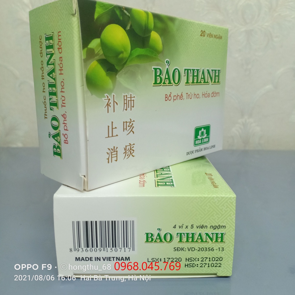 Viên ngậm BẢO THANH hộp 20 viên bổ phế, trừ ho, hóa đờm