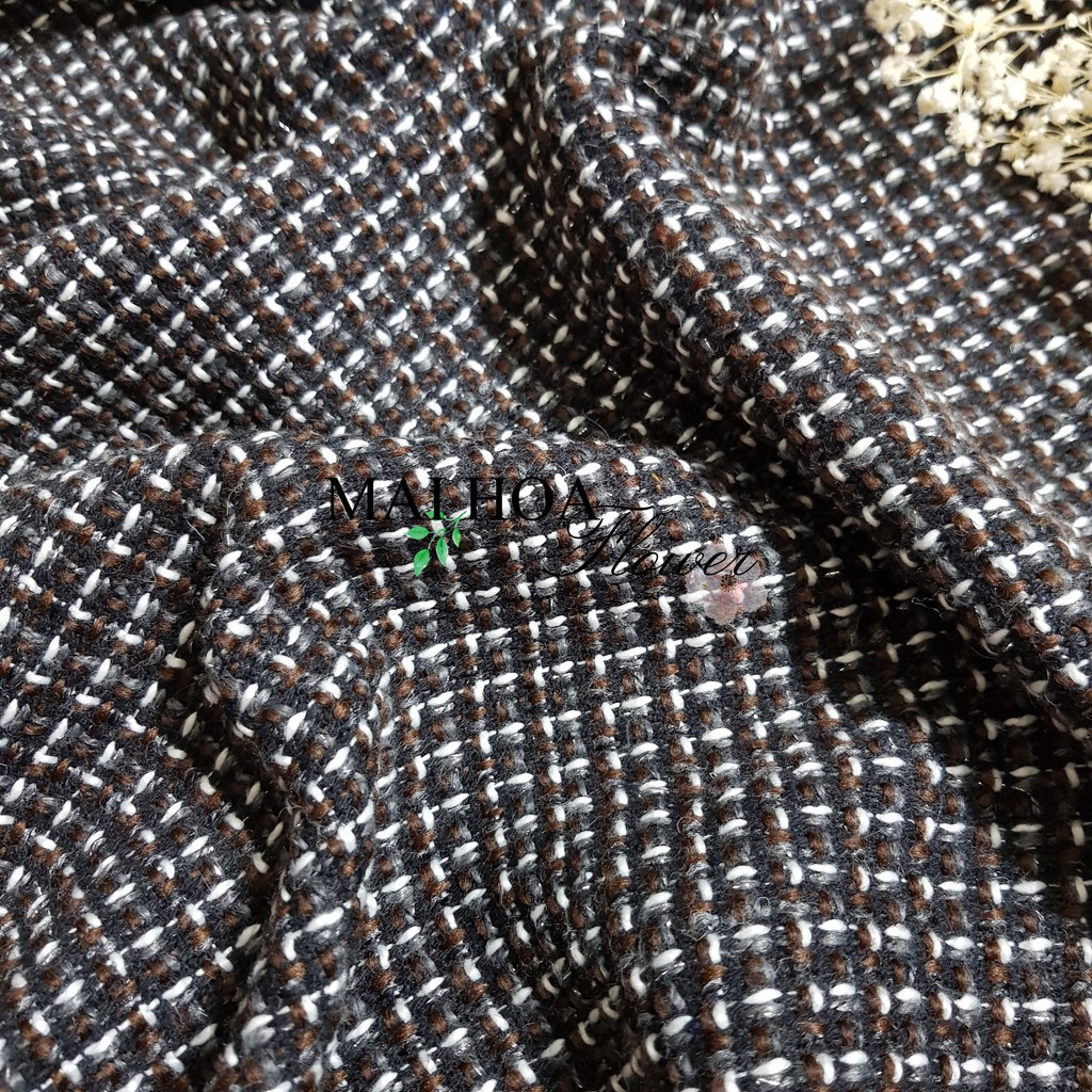 Vải dạ tweed kẻ nâu vải may áo vest nữ Hàn Quốc cao cấp, Maihoaflower