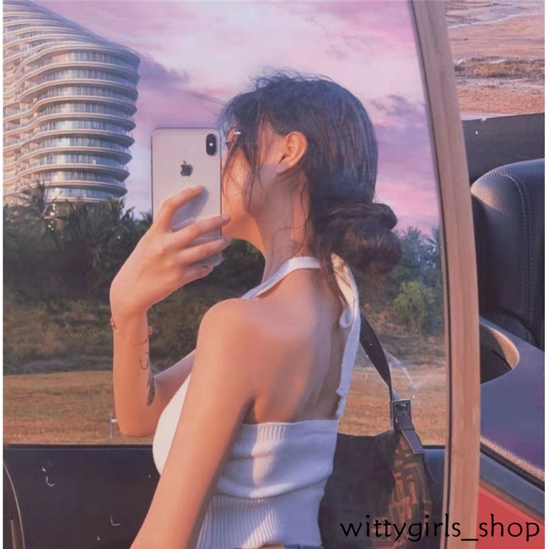 Wittygirls-áo Hai Dây Dệt Kim Ngắn Màu Đen Gợi Cảm Mùa Hè Cho Nữ