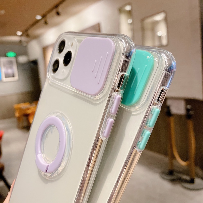Ốp Điện Thoại Mềm Trong Suốt Chống Sốc Có Vòng Trượt Bảo Vệ Camera Cho iPhone 14 13 12 11 Pro Max X XS XR 8 7 Plus + SE 2020