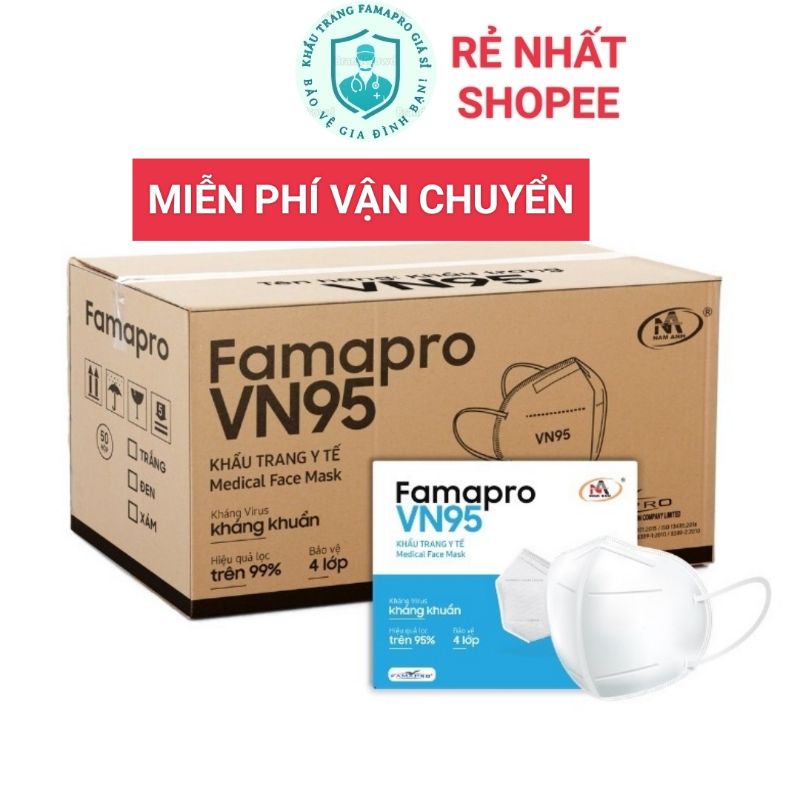 [Chính Hãng] Thùng 500 Cái Khẩu Trang Vn95 Famapro, 1/2 Thùng 250C Vn95 Famapro