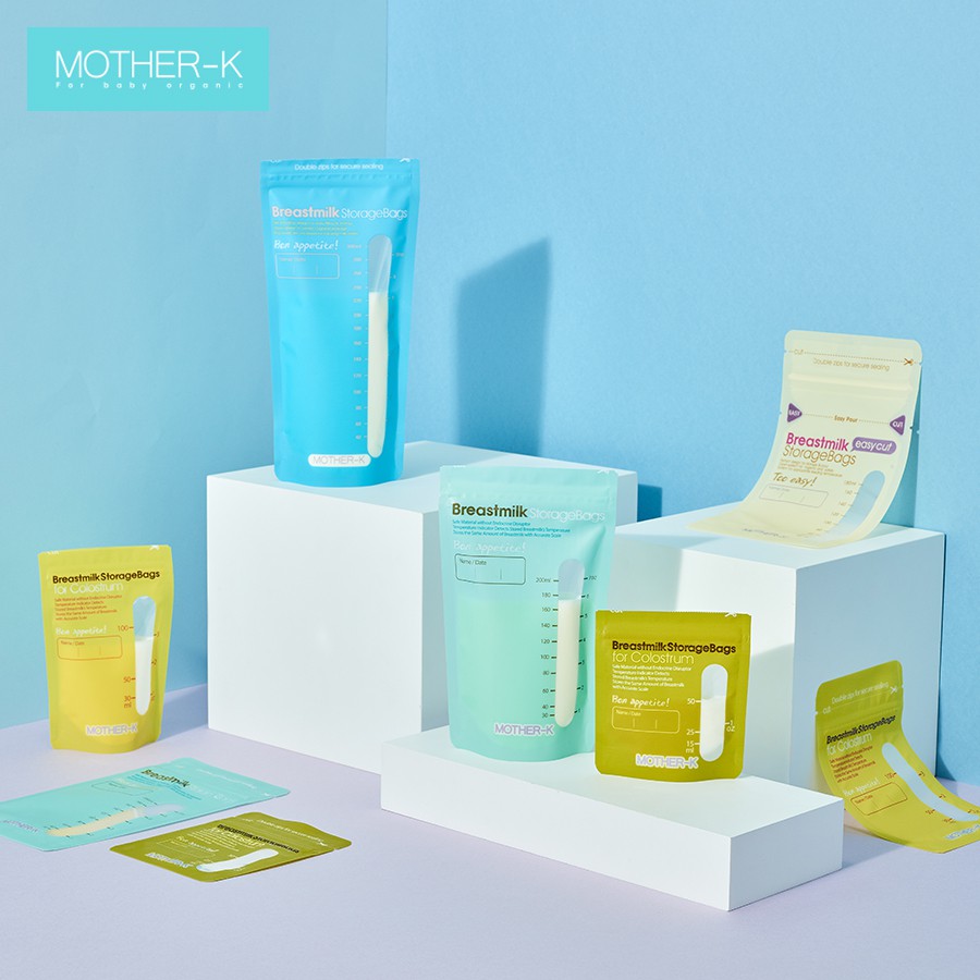 Túi trữ sữa cho mẹ MOTHER-K 30c 200ml, túi zip 2 lớp đựng sữa cảm biến nhiệt - Monnie Kids