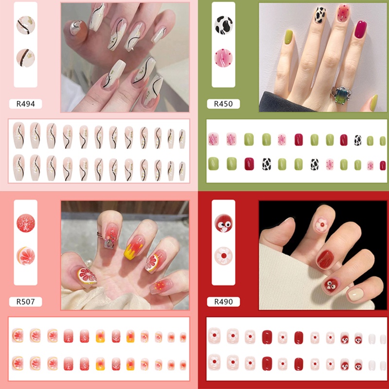 Bộ 24 móng tay giả hình gấu hoạt hình xinh xắn