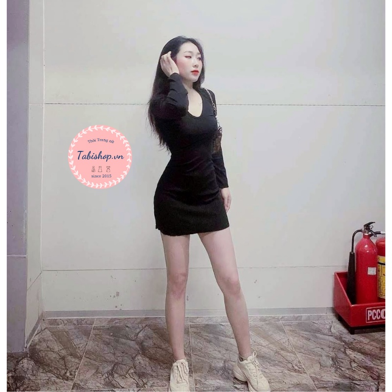 Đầm nữ body sexy tay dài váy đen tay xoè dễ thương chất thun gân co giãn sang chảnh đi tiệc đi chơi đi dạo | BigBuy360 - bigbuy360.vn