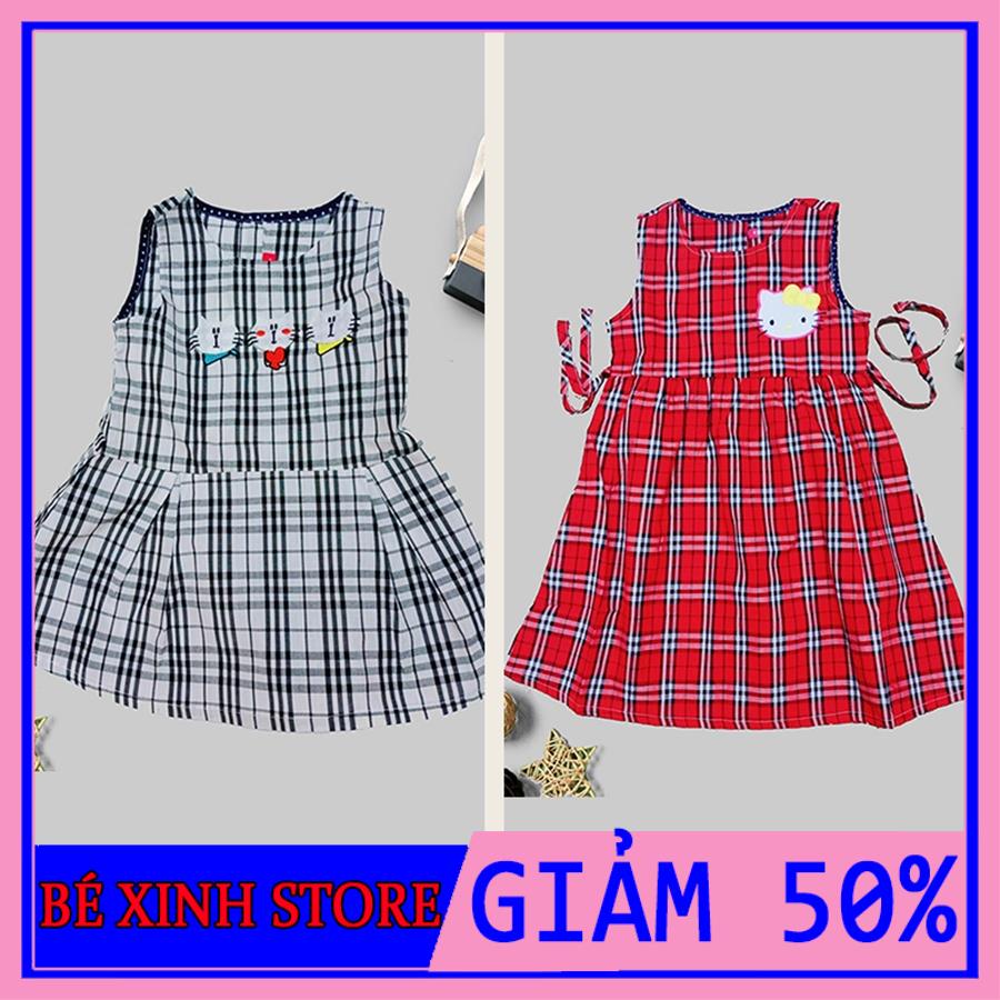 Đầm bé gái, váy bé gái caro thêu dễ thương cho bé gái cute từ 9 đến 25kg BÉ Xinh STORE