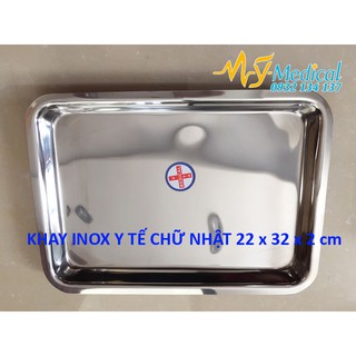 Khay inox y tế chữ nhật 22x32x2 cm